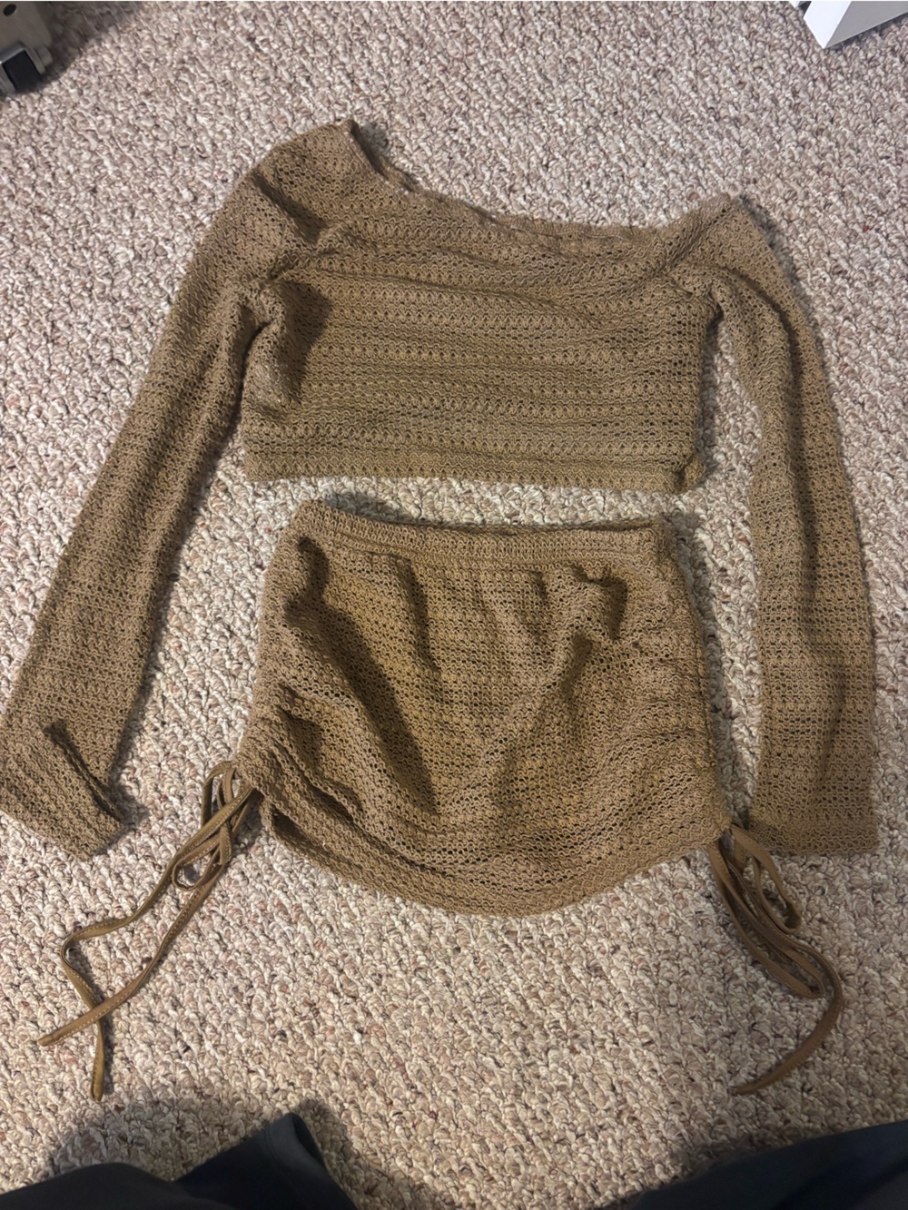 Knitted Brown bathing suit cover up set with built in shorts